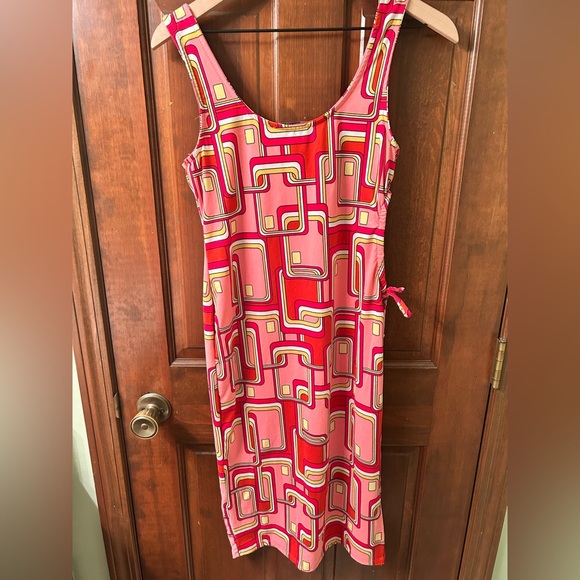 Almost Famous Retro Pink and Orange Midi Dress with cut out on side. Size L - Picture 5 of 6